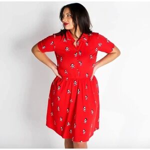 Cakeworthy Mickey Mouse Dress Womens 2XL Red Button Front Short Sleeve Disney